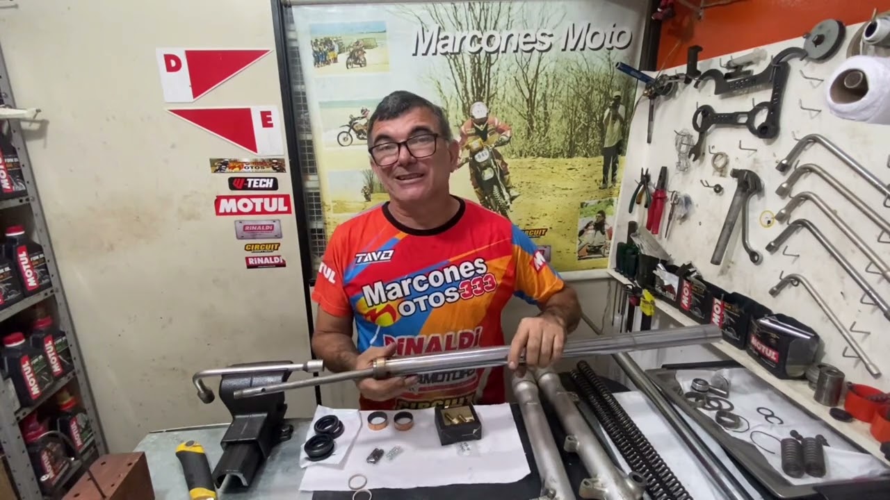 PREPARANDO A SUSPENSÃO DIANTEIRA DA XR 200 - promoção podcast Marcones Motos Wtech