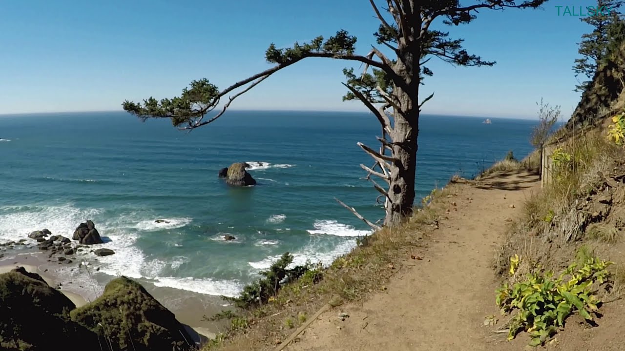 Walk the Oregon Coast with Beautiful Views! Forest/Beach-Ecola State Park - 4K (actual sound)