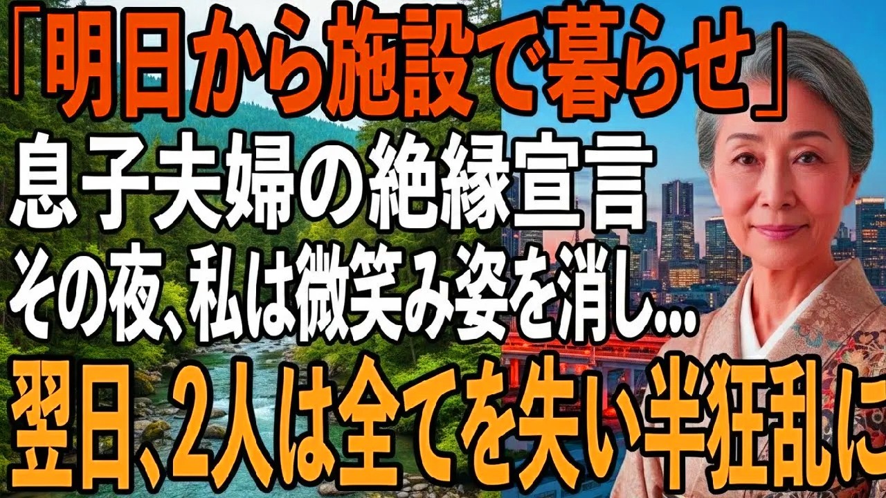「明日から施設で暮らせ」絶縁宣言をし私を家から追い出す息子夫婦。その夜、私は静かに微笑み姿を消した→翌日、2人は全てを失い半狂乱に【シニアライフ】【60代以上の方へ】