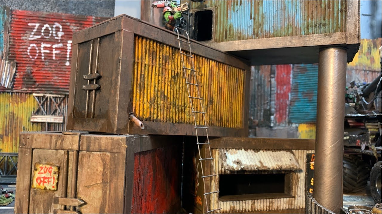 Scratch built 40K Ork Shipping Container terrain