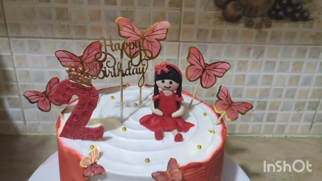 How to make fondant doll cake / doll cake decorating ideas/ doll butterfly cake design/ Red cake 