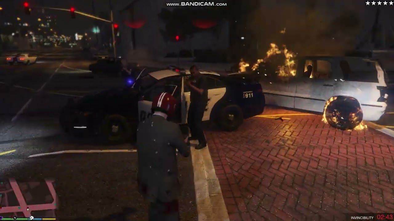 Michael carries out his insane explosions using his own machine gun.