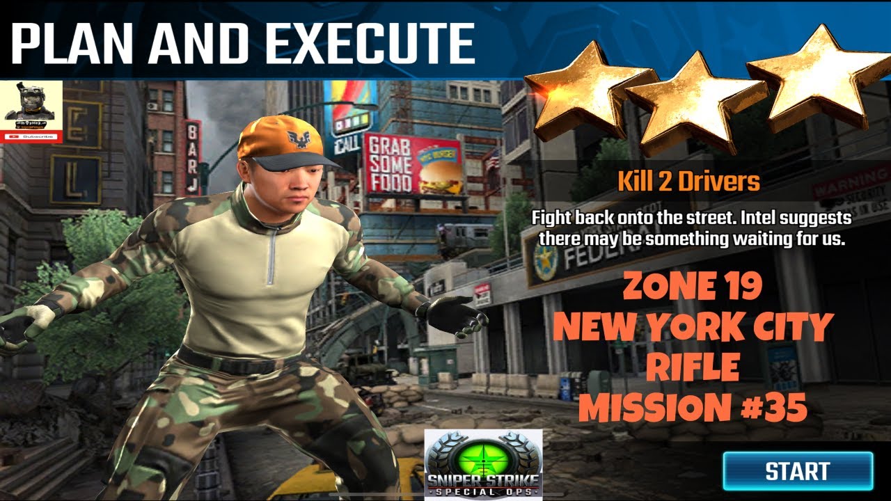 Campaign Zone 19 New York City Plan and Execute Rifle mission #35 Sniper strike : special ops
