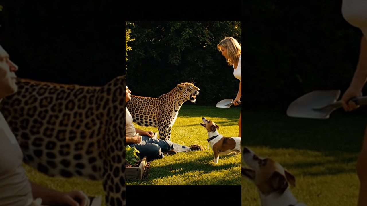 The backyard hero with a shovel! 🦸&zwj;♀️🤯🐆 #Heroic #AnimalRescue #Leopard #Backyard  #Unexpected #Viral