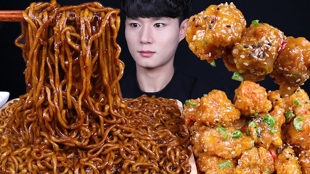 200만기념 케이크와 짜파게티 맵슐랭 치킨 먹방ASMR MUKBANG BLACK BEAN NOODLES & FRIED CHICKEN チキンチャジャンラーメン eating sounds