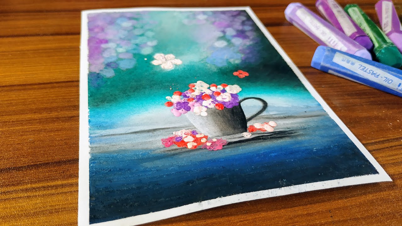 A Cup of Flowers Oil Pastel Drawing Step By Step | Drawing Video | Oil Pastel | Flowers