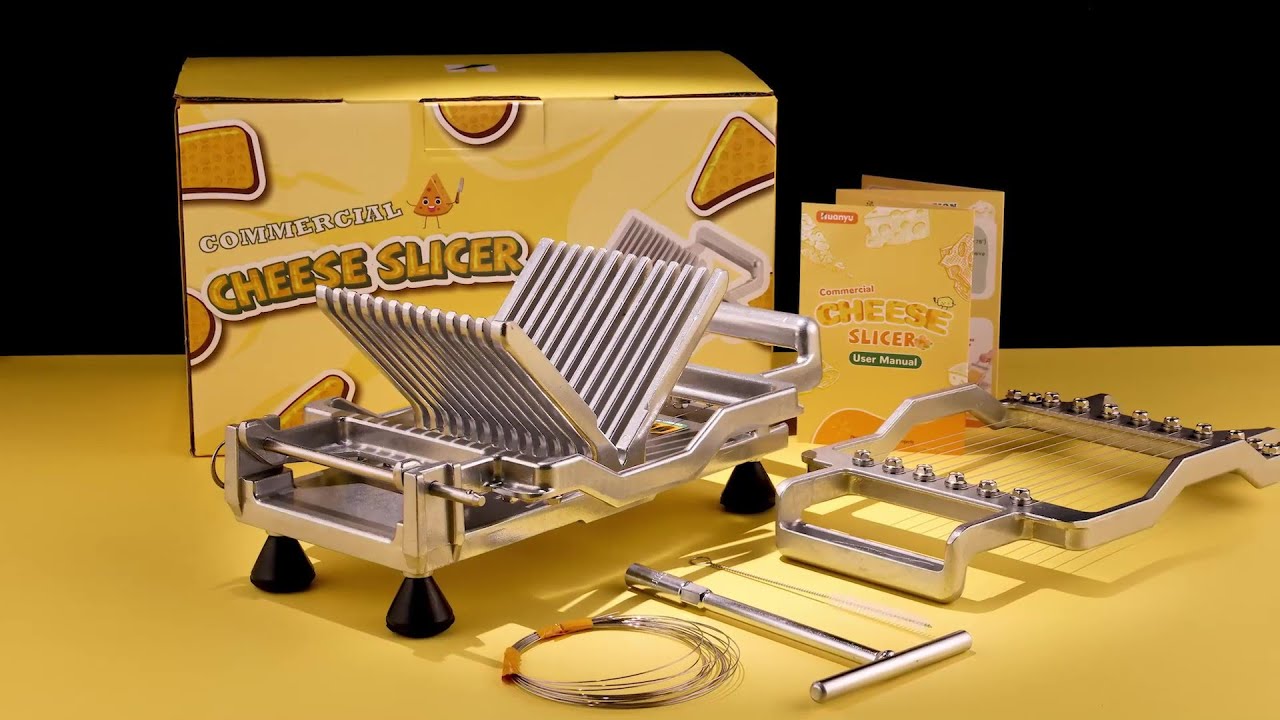 Unboxing video of Huanyu commercial cheese slicer with 1&2cm blades
