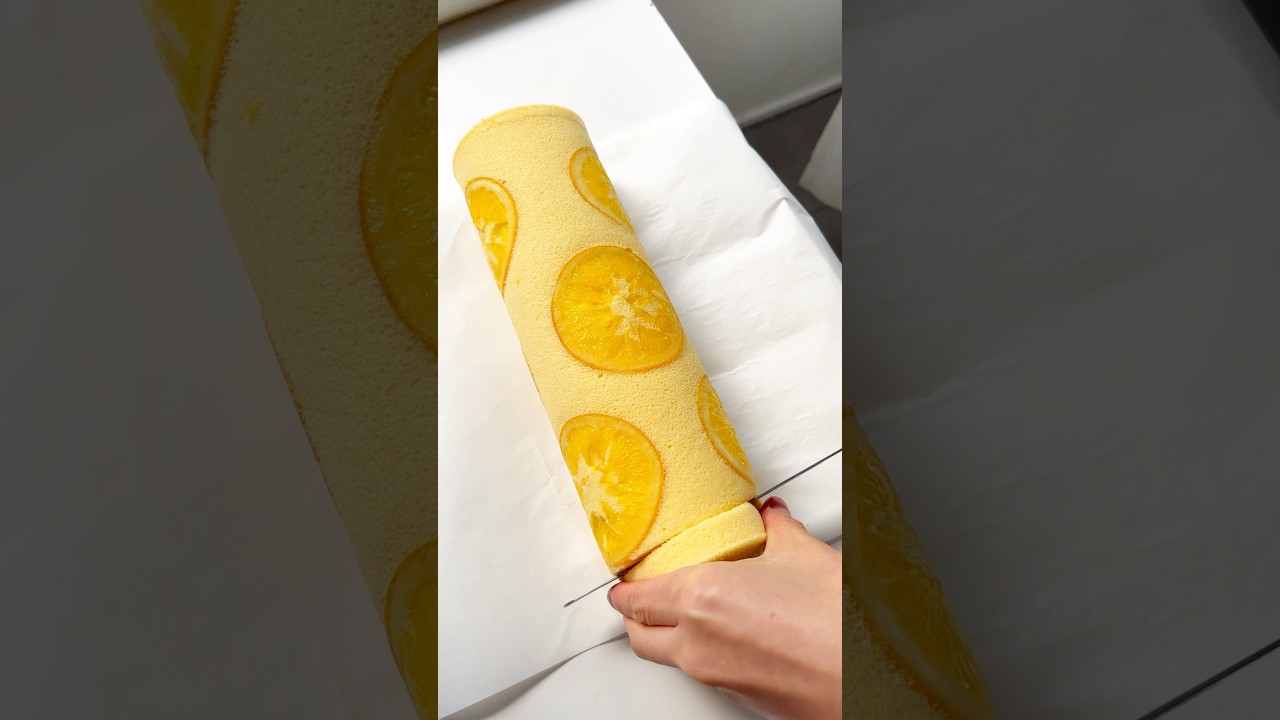 Roll up a cake roll: orange cake roll #shorts #softcake #cakeroll