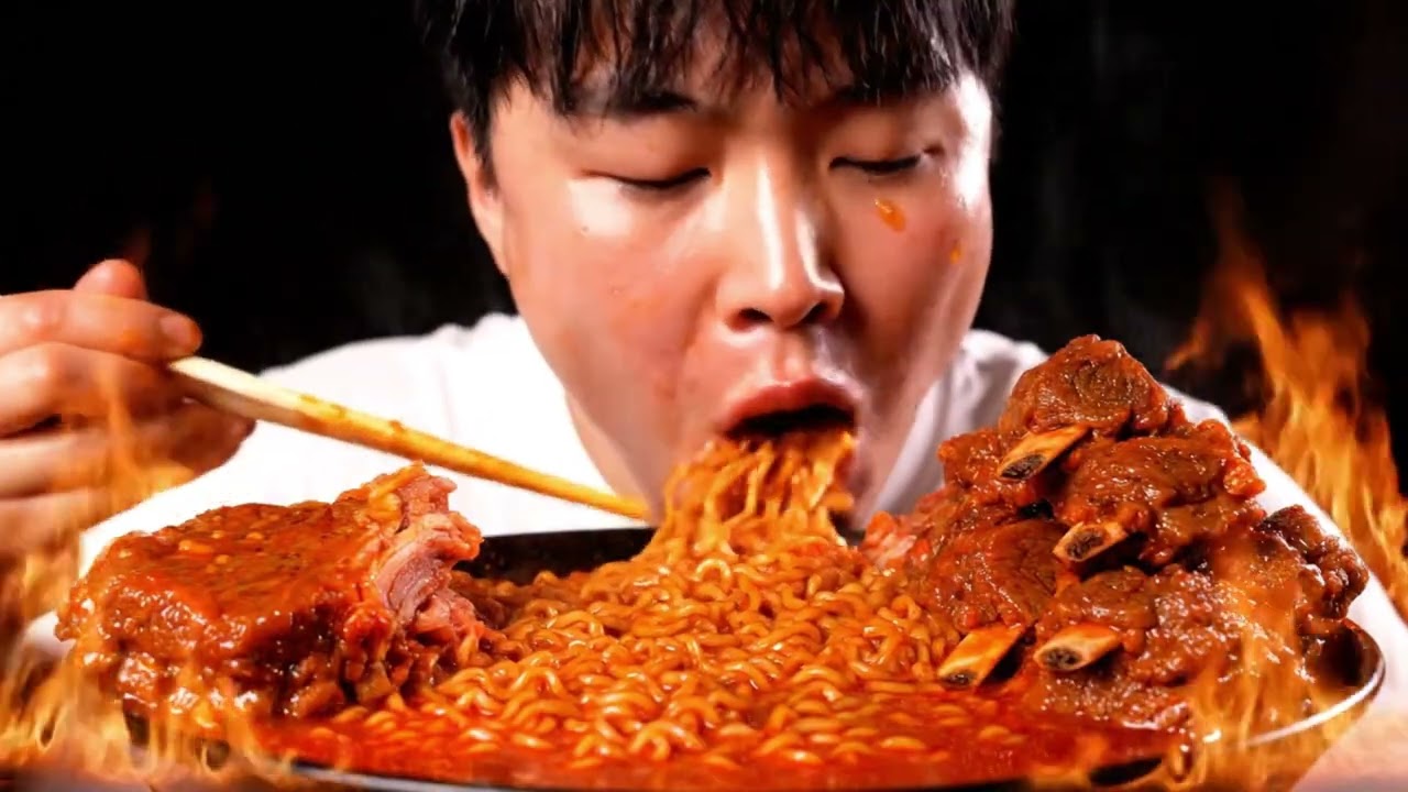 Spicy Noodles with Fried Chicken & Seafood Feast