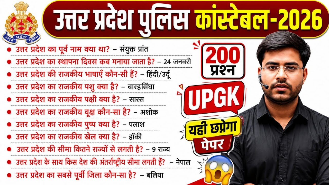 UP Police Constable 2026 🔥 Memorize This, It Will Definitely Appear in the Exam 100% UPGK 200 Sup...