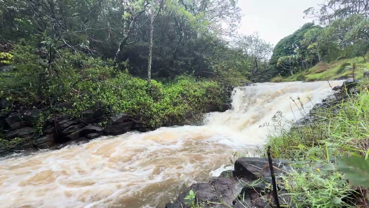 Flooding water falls - storm watch - Maui Hawaii 