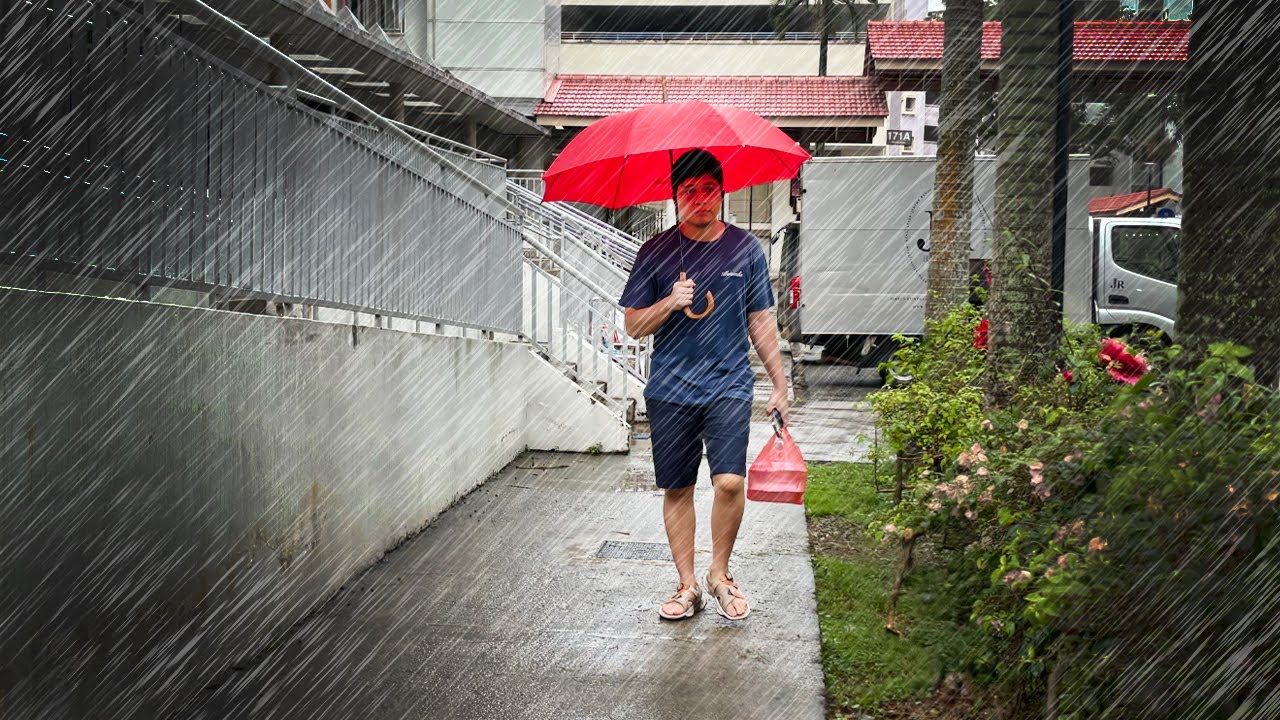 4K Heavy RAIN Walking ASMR Tour : Bukit Purmei to Telok Blangah : Nostalgic HDB Singapore ASMR