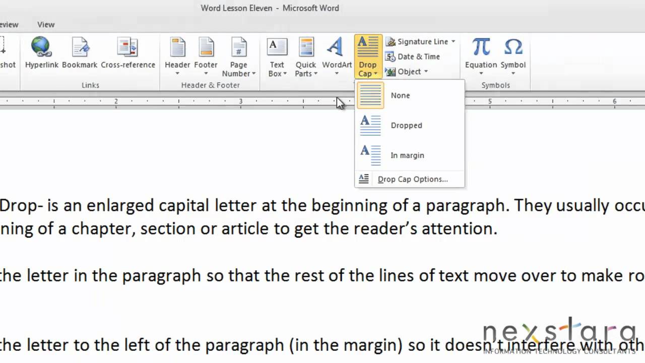 Microsoft Word 2010 - User Guide - Lesson Eleven - Drop Cap