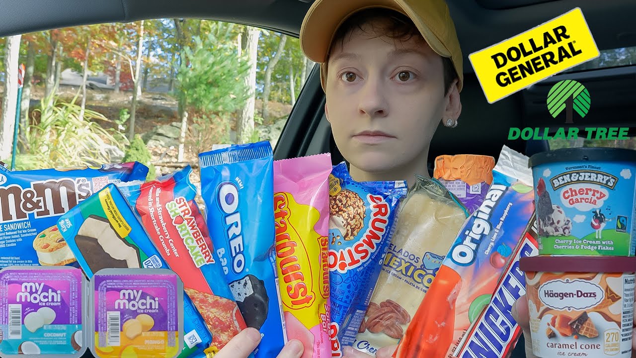 ASMR Dollar Store Ice Cream Car Mukbang *M&M Cookie Sandwich, Starburst, Oreo, Snickers, Haagen-Dazs