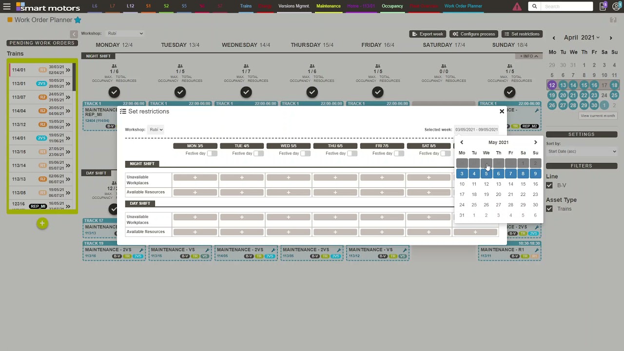 CBM automated calendar: set operational and timing constrains