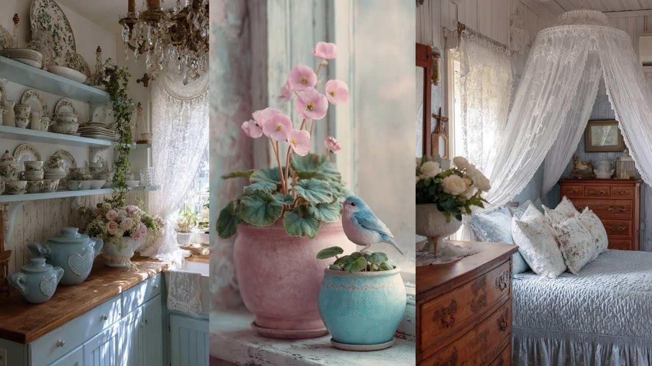 🦋NEW🌸 PASTEL BLUE, Lace, Floral FRENCH COUNTRY COTTAGE Decor Ideas for a Cozy Home