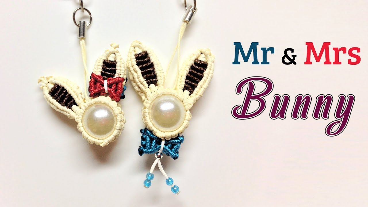 Macrame tutorial - How to make cute bunny/rabbit keychain -  Hướng dẫn làm móc khóa đầu thỏ