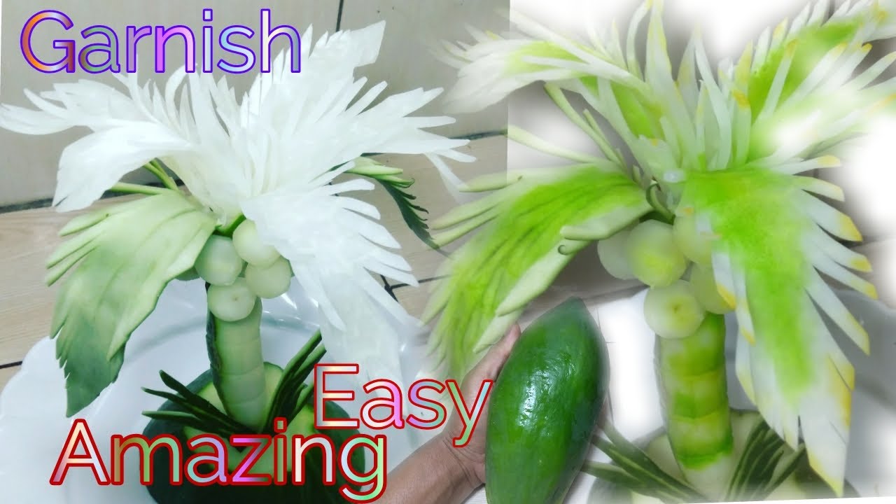 How to make a coconut tree garnish from papaya easy and amazing