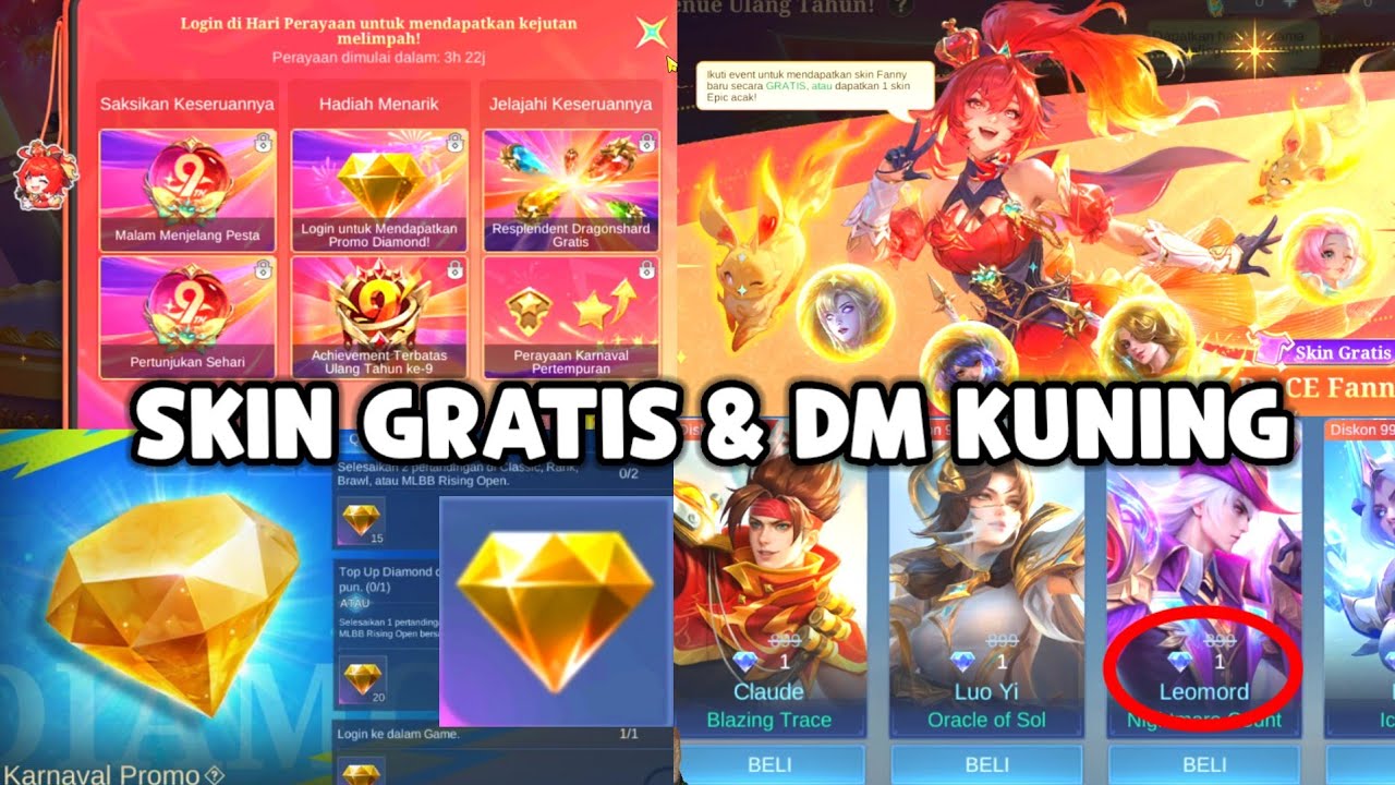 DIAMOND KUNING, SKIN FANNY GRATIS & SKIN EPIC GRATIS ! PEWARNA SKIN GRATIS ! EVENT ANNIVERSARY ML
