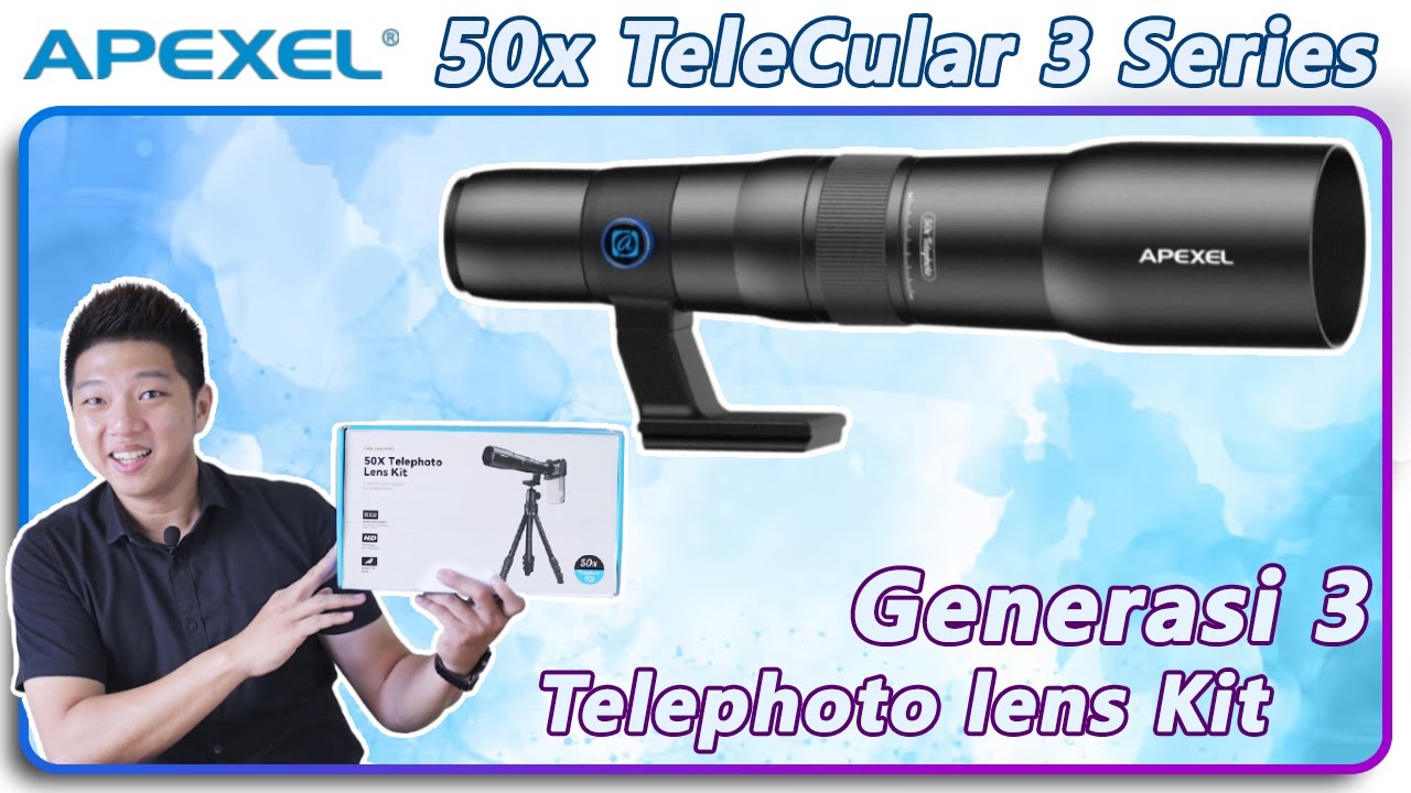 GENERASI 3 HADIR!! APEXEL 50x Telephoto lens Kit TeleCular 3 Series with Tripod - Unboxing & Review