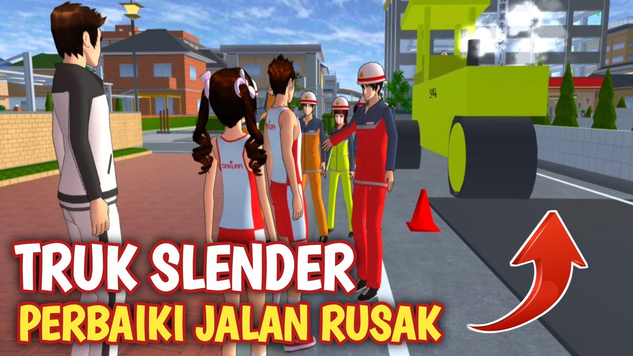 Mobil Slender Memperbaiki Jalan Rusak Di Sakura School Simulator
