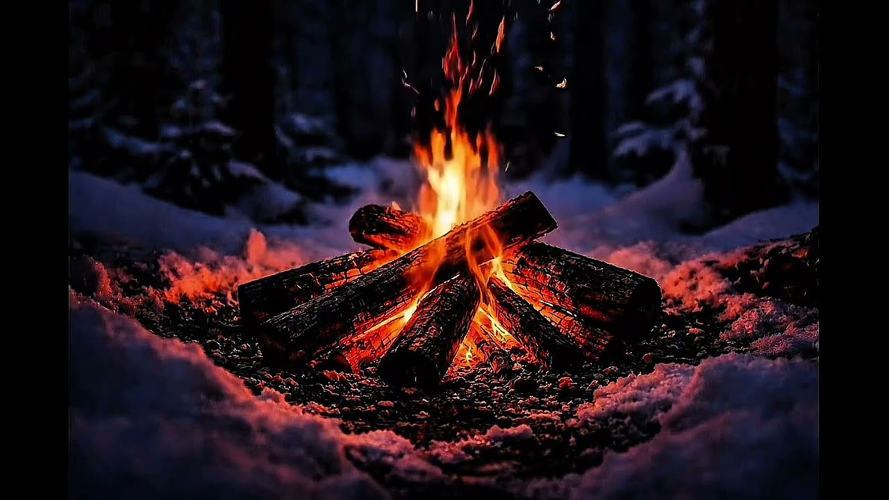 10 HOURS Bonfire in Winter Forest ❄️ Burning Logs Crackling Sounds for Deep Sleep & Relaxation