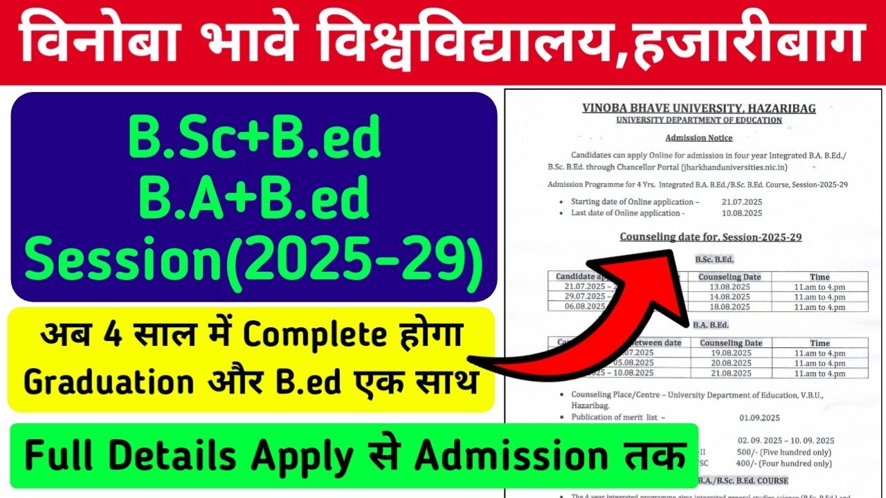 VBU 4 Year Integrated Course Admission 2025-29 | BSc+B.ed & BA+B.ed Admission Notice 2025