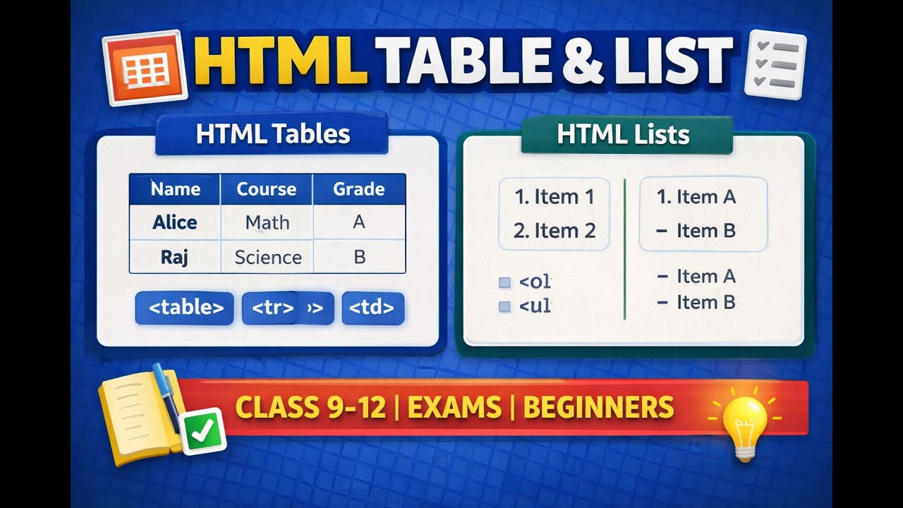 Html table and list