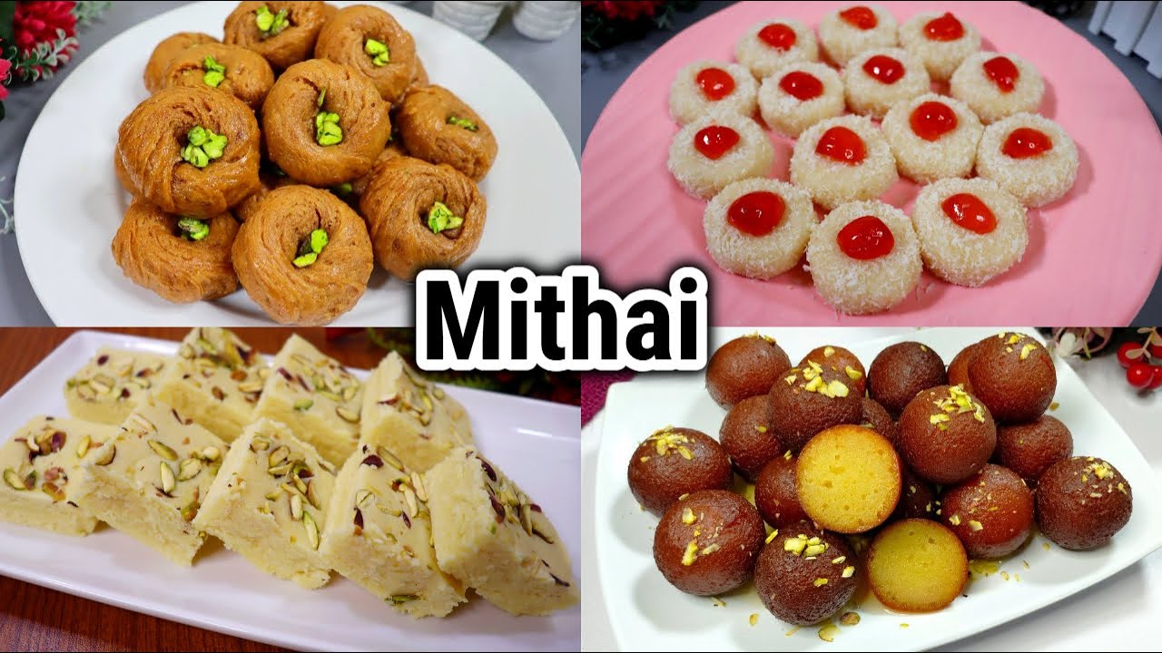 4 Easy Mithai/Sweets Recipe | Gulab Jamun | Balushahi | Barfi |Coconut Pera By Tasty Food With Maria