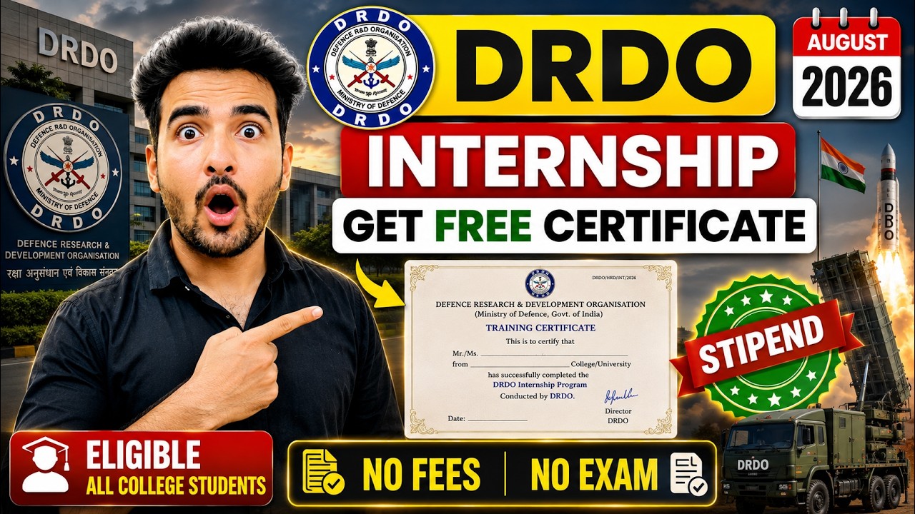 DRDO Paid Internship August 2026 for College Students ➤ Get a Govt Certificate from DRDO!