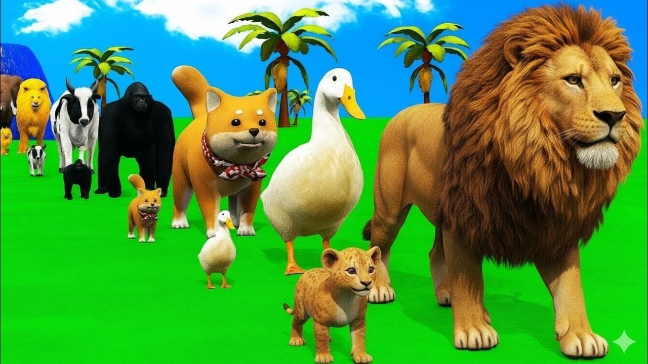 Long Slide Game With Cow Elephant Gorilla Hippopotamus Tiger - 3d Animal Game - Funny 3d Animals