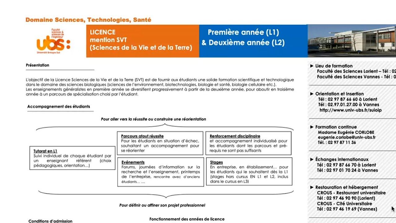 Présentation de la Licence SVT et du Master IGRECL