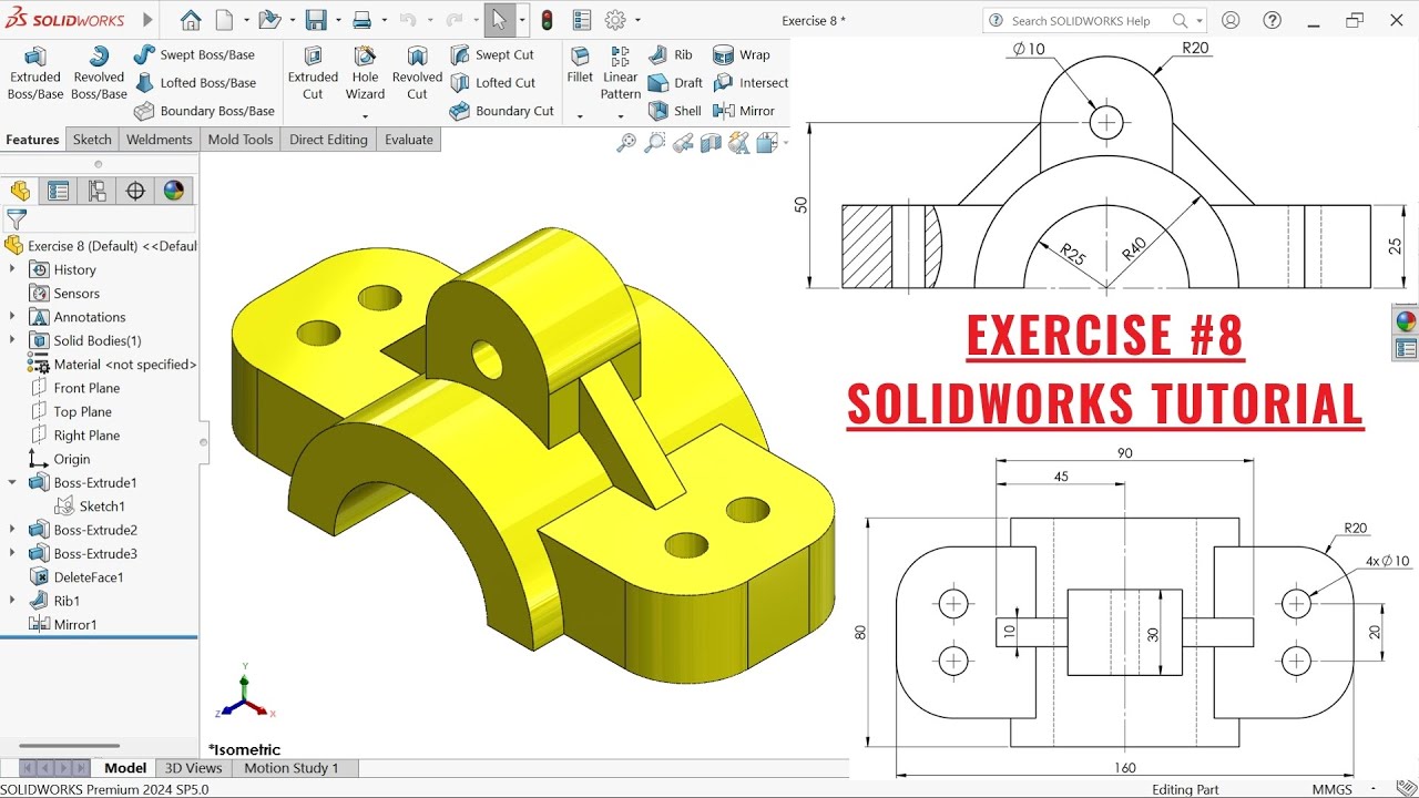 SolidWorks 3D Modeling Tutorial &ndash; Exercise #8 | Step-by-Step Guide