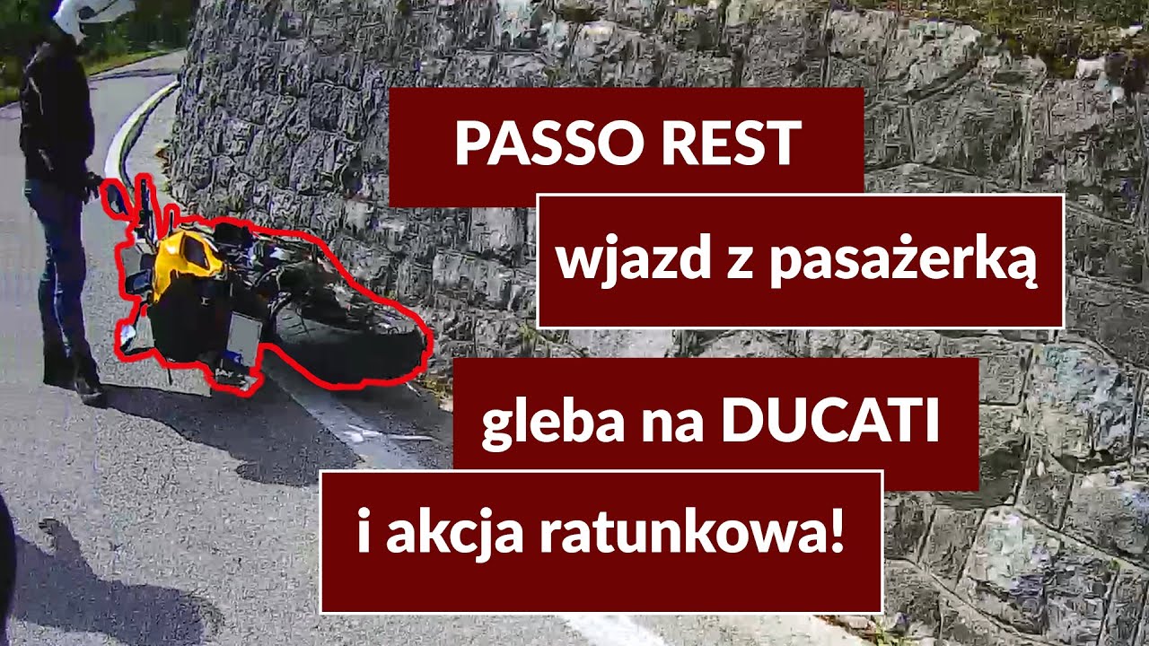 Gleba na Ducati i akcja ratunkowa na Passo Rest (IT). Nagranie z kasku instruktora.