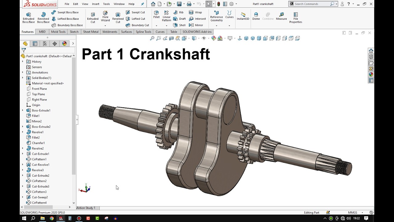 SolidWorks Tutorial – How to Model a Motorcycle Engine Part 1 Crankshaft