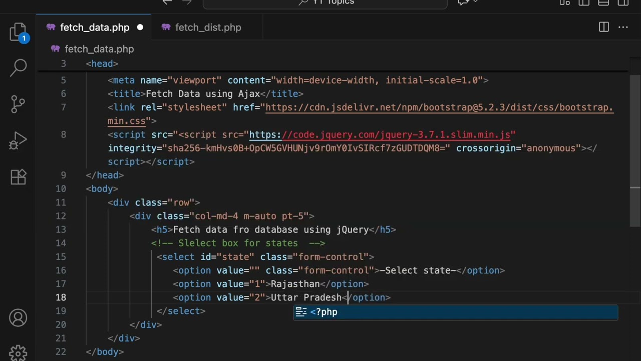 How to fetch data in one select box based on another select box options using Ajax