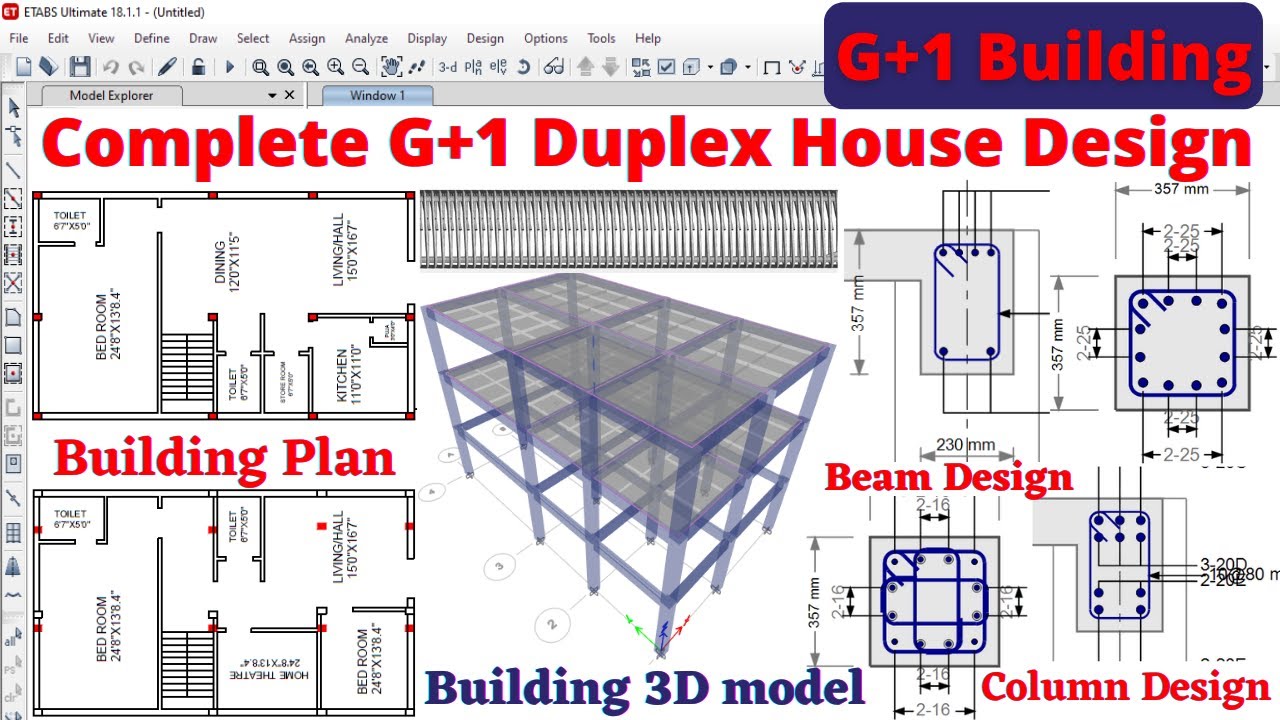 Complete duplex house G+1 design by ETABS Software | building design | civil engineering |