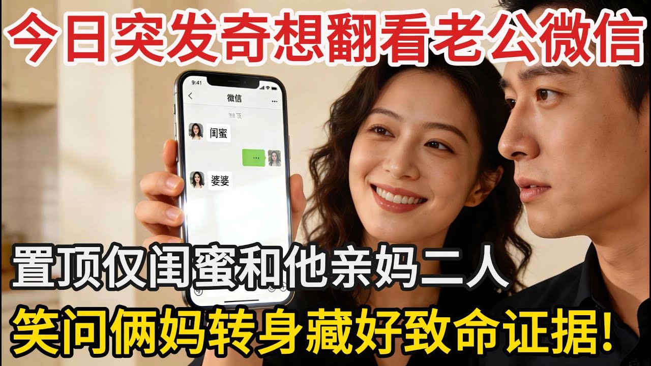 今天我突然想看看老公微信，點開置頂只有我8年閨蜜和他媽，我笑著反問：怎麽？你還有兩個媽？沒人知道，我轉身藏起了致命證據！#夜讀人生 #完結文 #情感故事 #小三故事 #外遇 #婚外情 #背叛