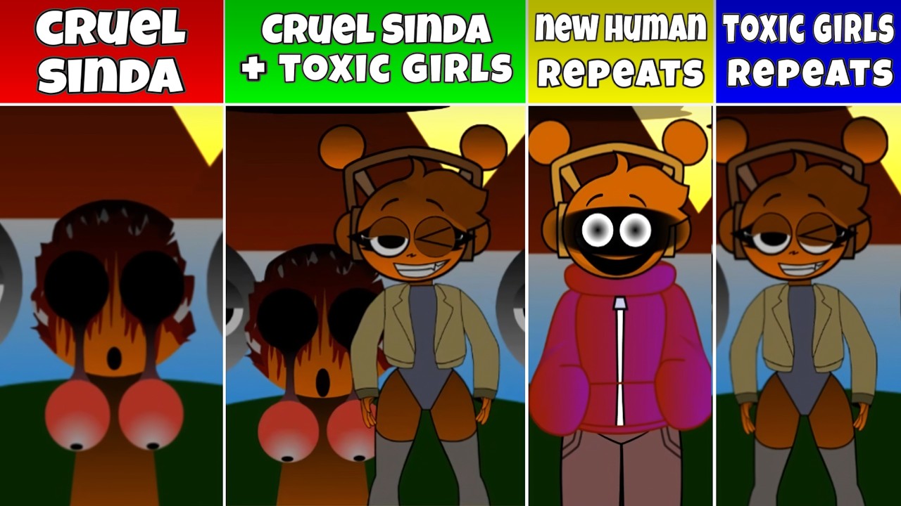 Sprunki Cruel Sinda &ndash; Toxic Girls Fusion, New Human Repeats & Toxic Girls Repeats (Fan Mod)