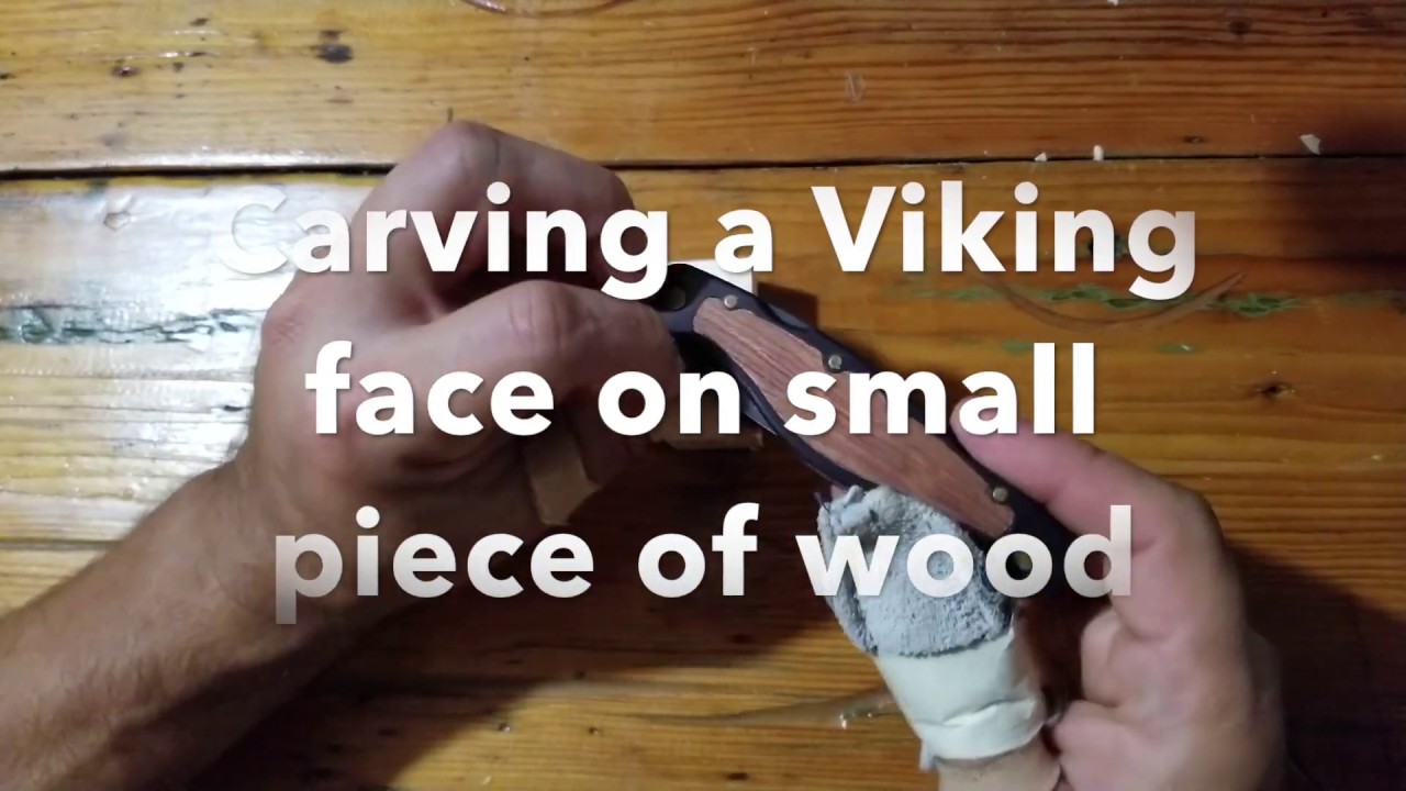 Wood carving a  little Viking face with a #Flexcut Carvin' Jack Folding Knife