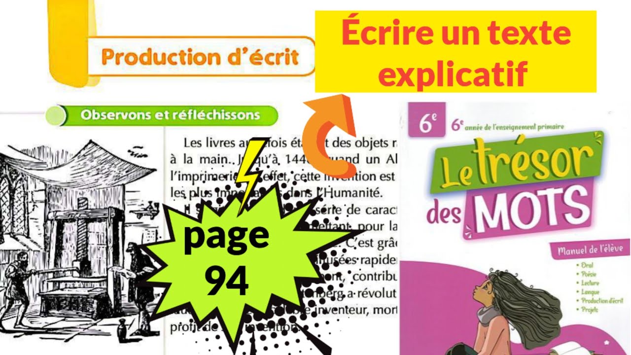 Écrire un texte explicatif ( page 94 ) production d'écrit ( le trésor des mots CE6 )