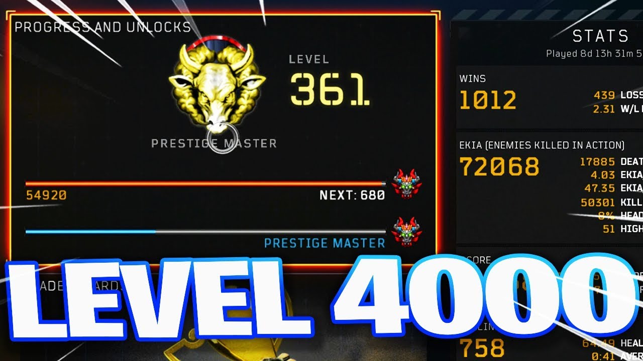 LEVEL 4000 ON BLACK OPS 4..... ( HIGHEST LEVEL IN COD BO4 )