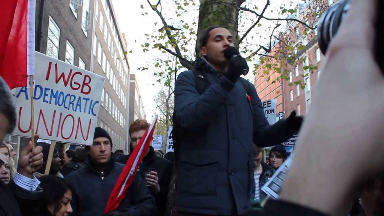 Adam Elliott-Cooper from the London Campaign Against Police and State Violence addresses protesters