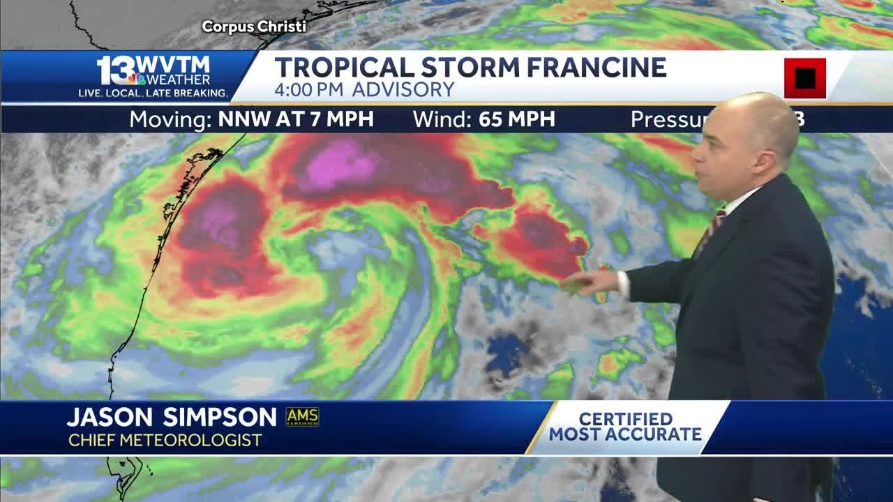 Tropical Storm Francine growing stronger, forecast to be a Category Two hurricane when it hits Lo...