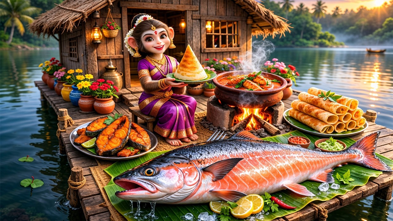 Miniature Monkey's HUGE Fish Catch & Giant Tuna Cooking | ASMR Village Life 🌊