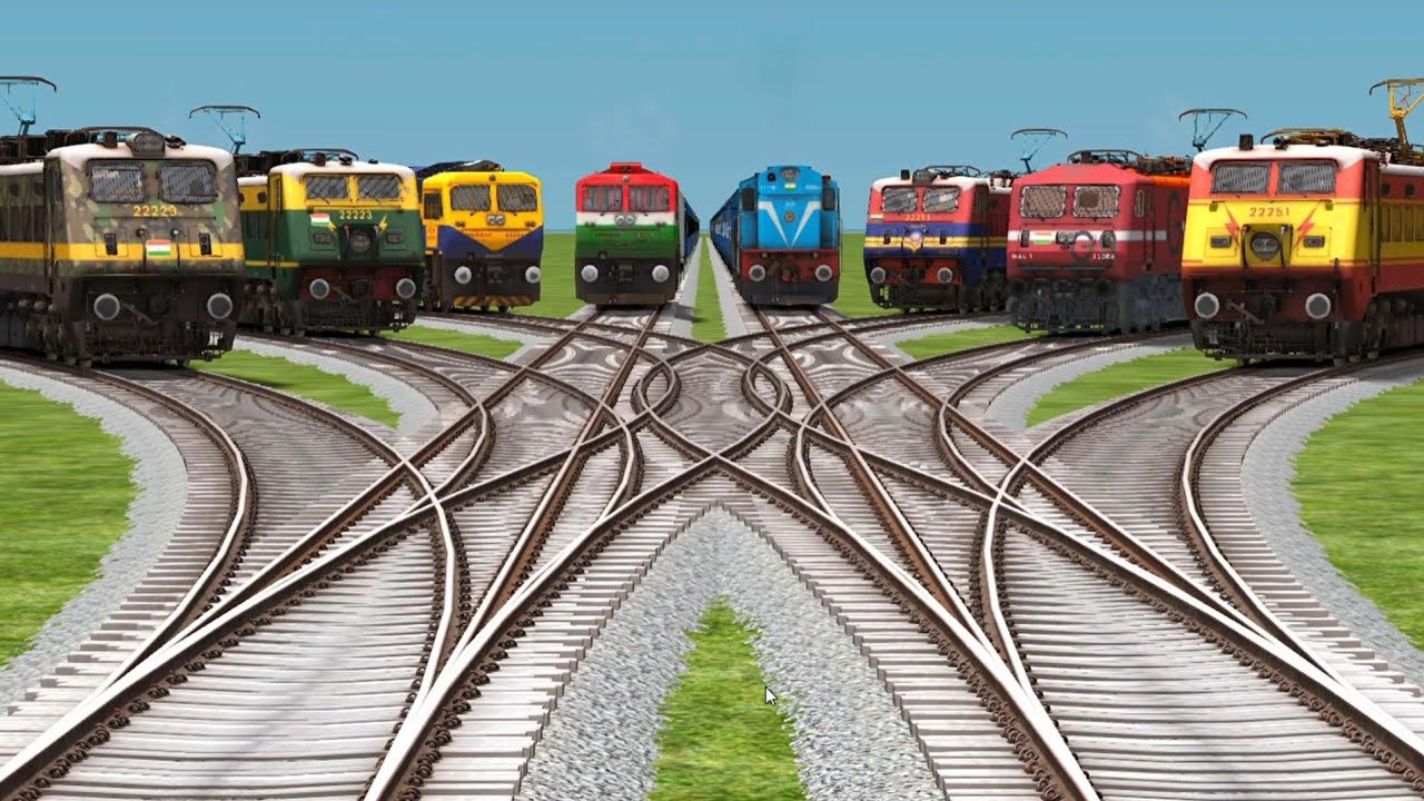 Indian Trains Journey Video Railgadi Games || At Daimond Curved Bumpy Railway Railroad Tracks