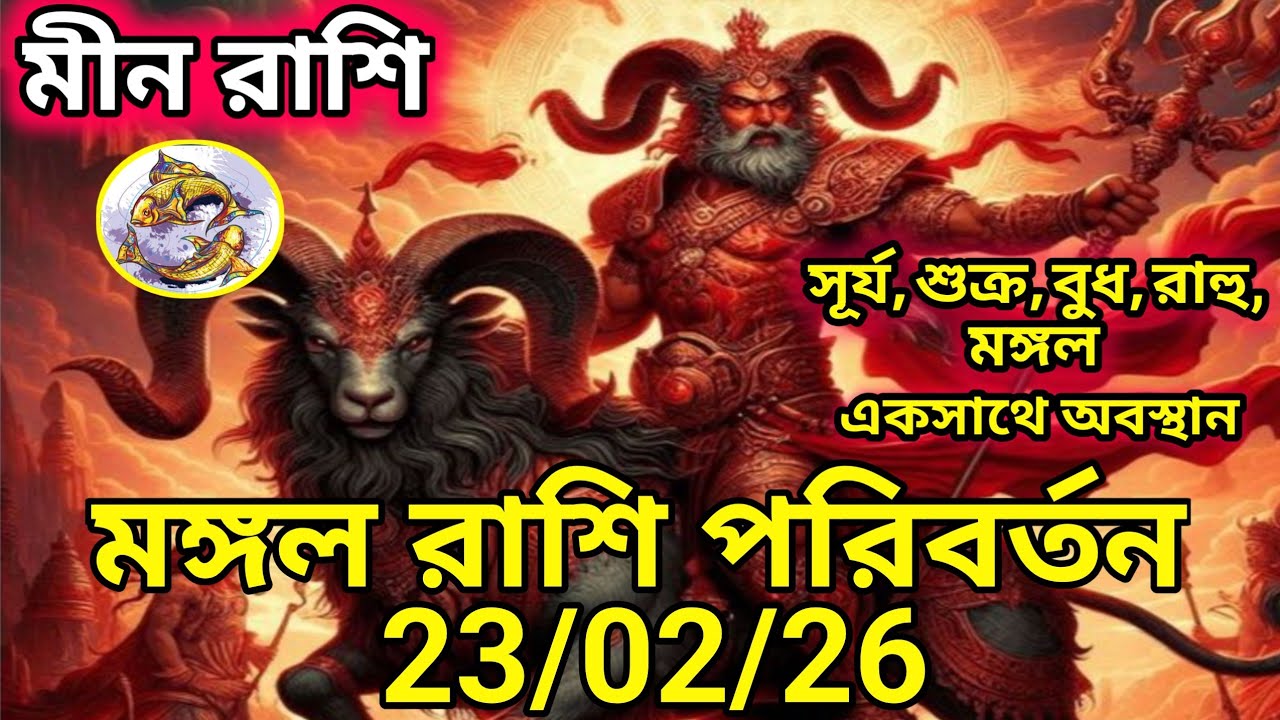 মীন রাশি মঙ্গল রাশি পরিবর্তন 23/02/26।। পাঁচটি গ্রহ একসাথে অবস্থান ।।কোনদিকে লাভ কোন দিকে সাবধান।।