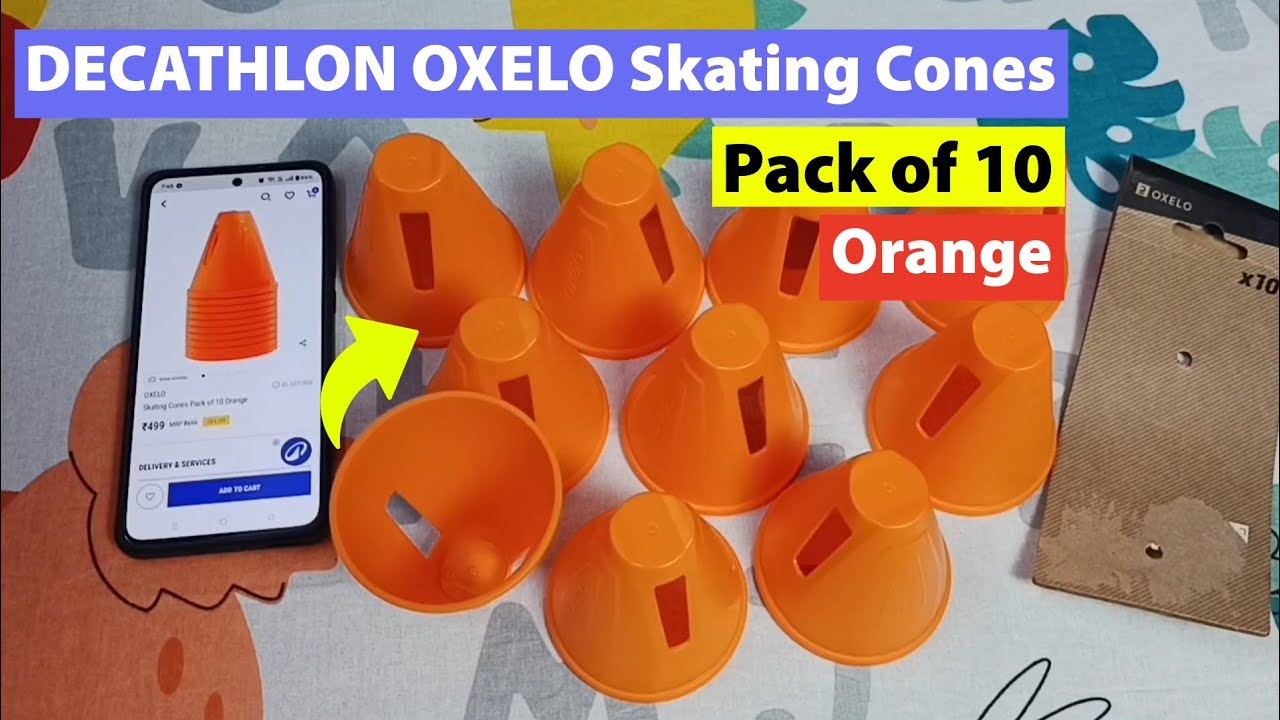 Набор из 10 оранжевых конусов для катания на коньках Decathlon Oxelo.
