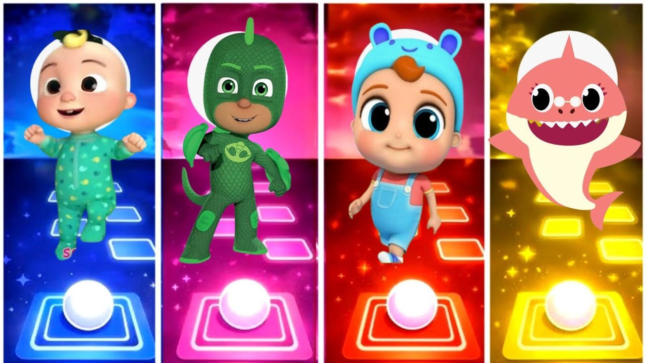 Cocomelon vs Pj Masks vs Little Angels vs Baby Shark. Tiles hope edm rush game. 