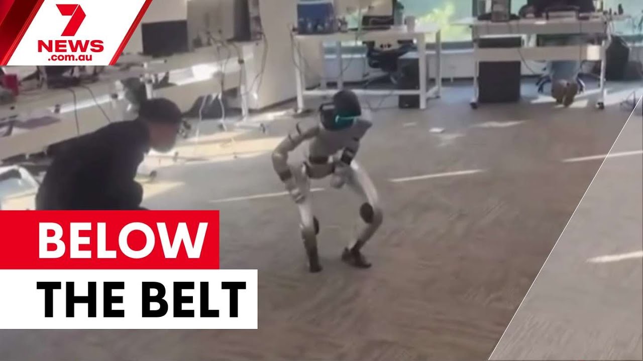 Robot lands painful blow during motion-capture demo | 7NEWS